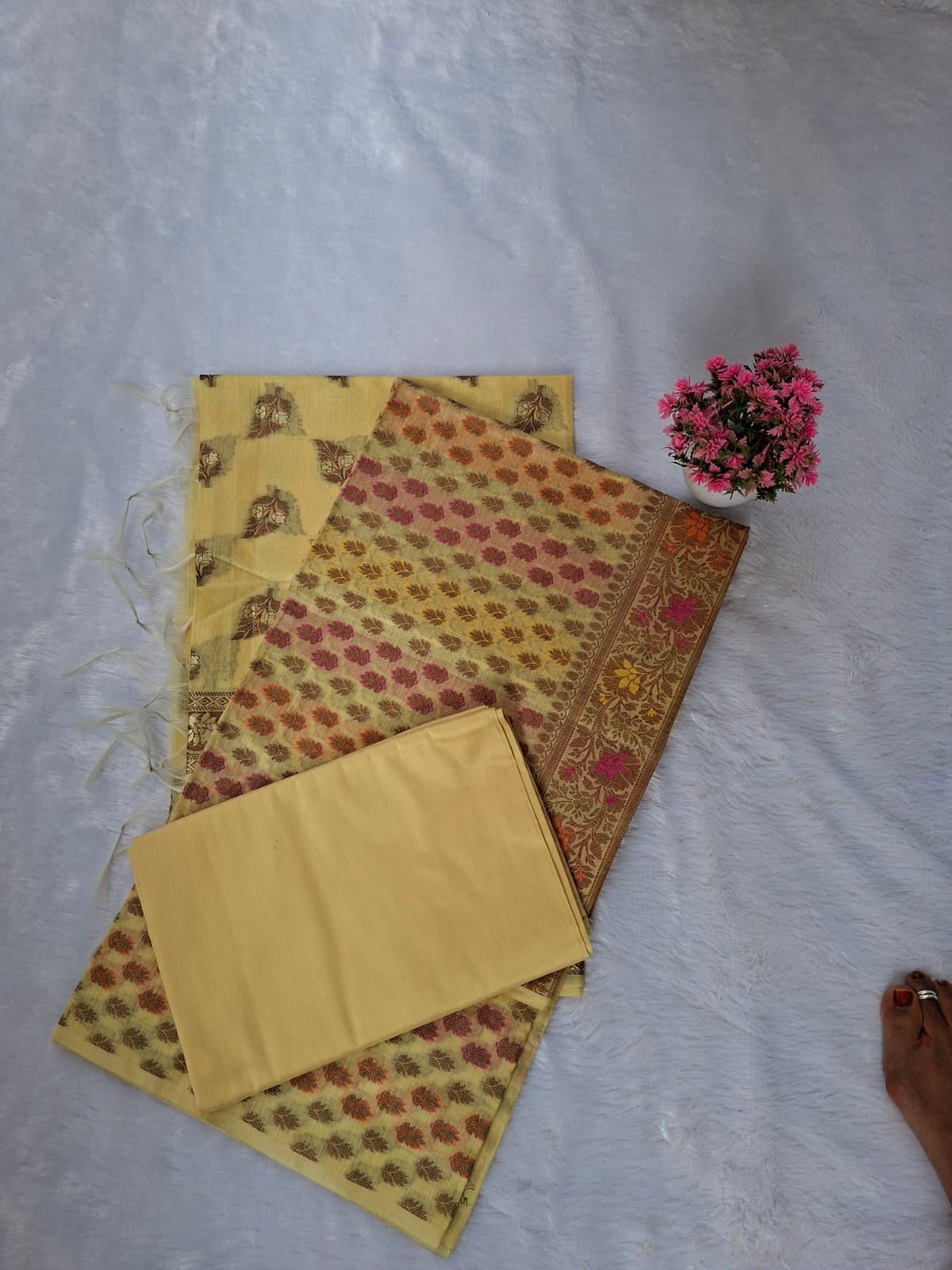 Yellow Cotton Banarasi Suit