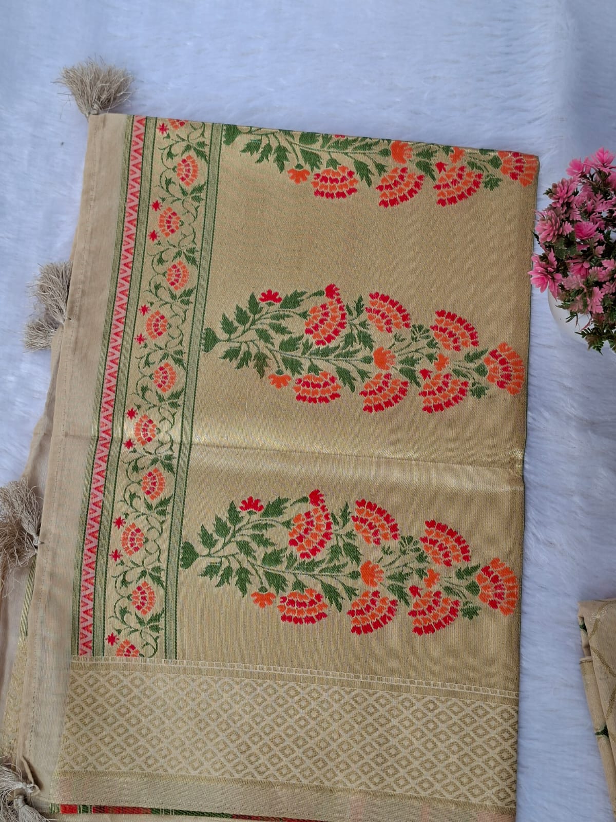 cream Jamdani Weave Cotton Banarasi Suit
