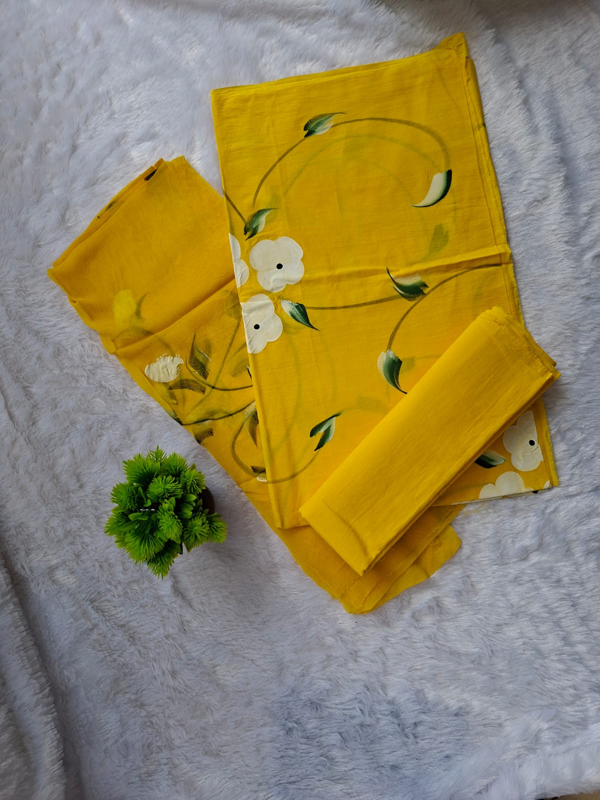 Pure Cotton Unstitched Suit - Chiffon Dupatta