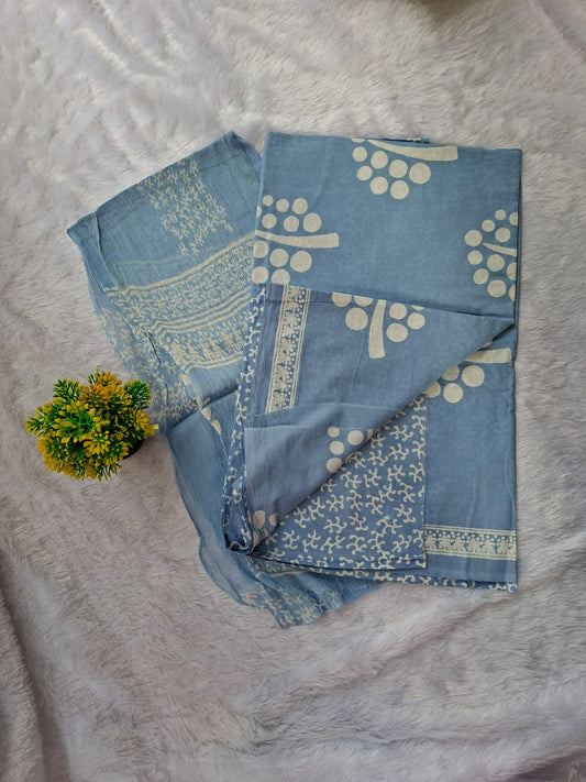 Pure Cotton Unstitched Suit - Chiffon Dupatta