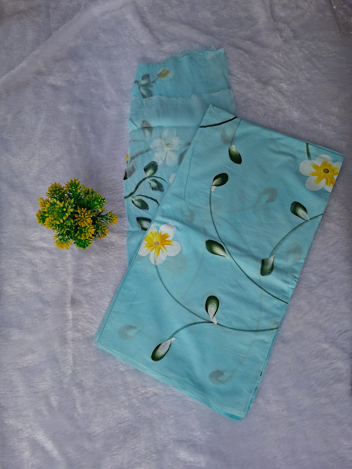 Pure Cotton Unstitched Suit - Chiffon Dupatta