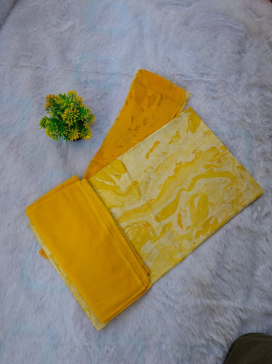 Pure Cotton Unstitched Suit - Chiffon Dupatta