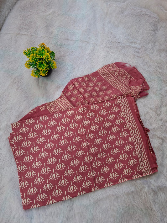 Pure Cotton Unstitched Suit - Chiffon Dupatta
