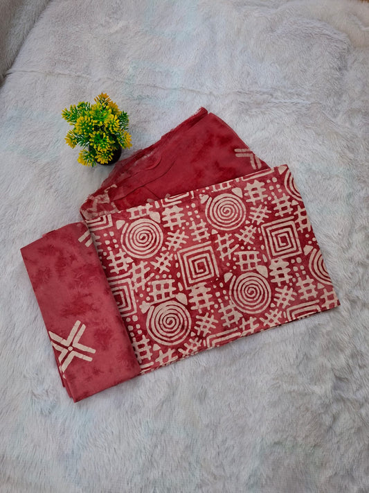 Pure Cotton Unstitched Suit - Chiffon Dupatta