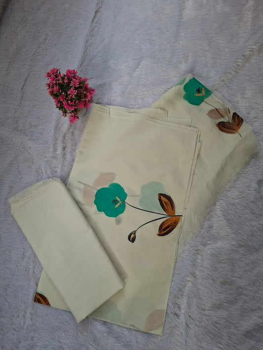 Pure Cotton Unstitched Suit - Chiffon Dupatta