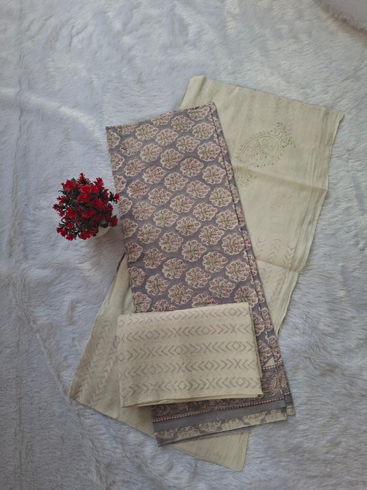 Pure Cotton Unstitched Suit - Cotton Dupatta