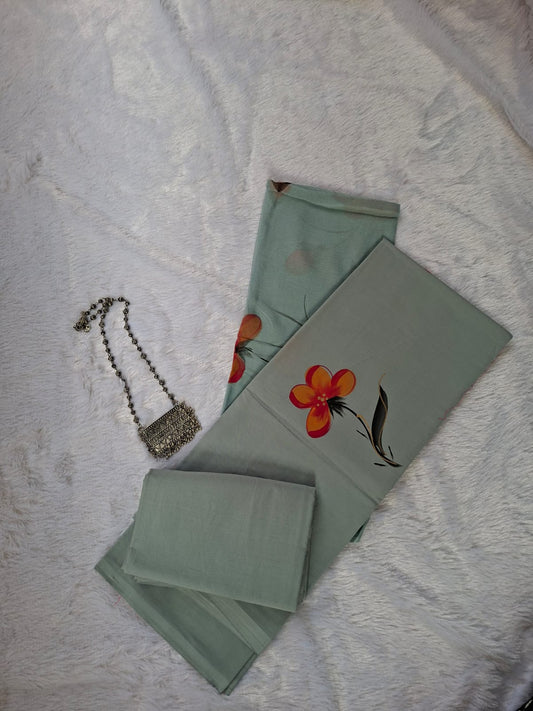 Pure Cotton Unstitched Suit - Chiffon Dupatta