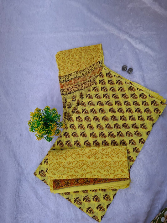 Pure Cotton Unstitched Suit - Chiffon Dupatta