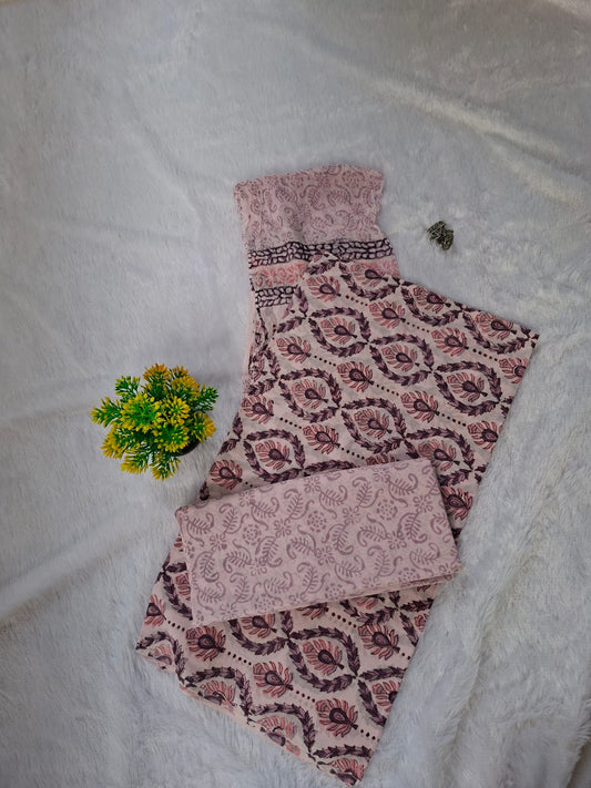 Pure Cotton Unstitched Suit - Chiffon Dupatta