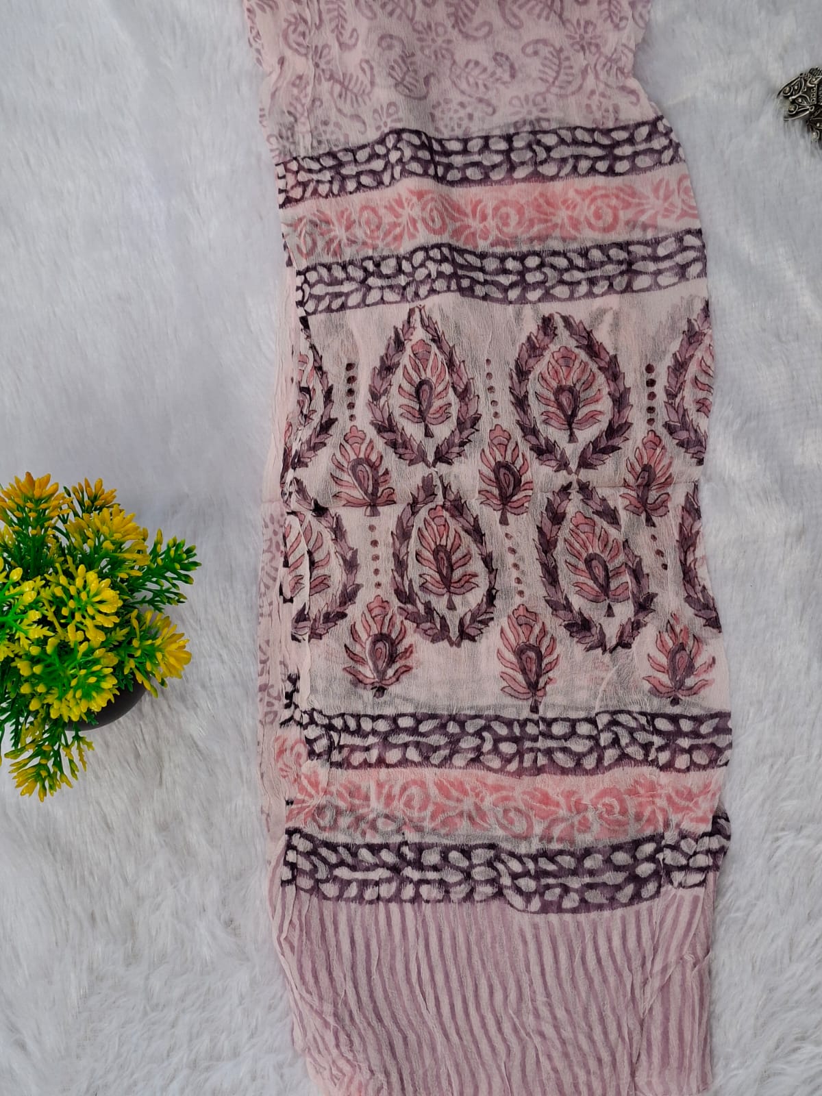 Pure Cotton Unstitched Suit - Chiffon Dupatta