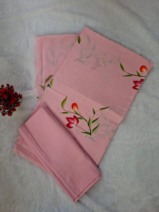 Pure Cotton Unstitched Suit - Chiffon Dupatta