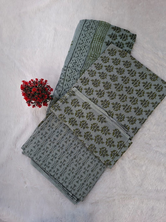 Pure Cotton Unstitched Suit - Chiffon Dupatta