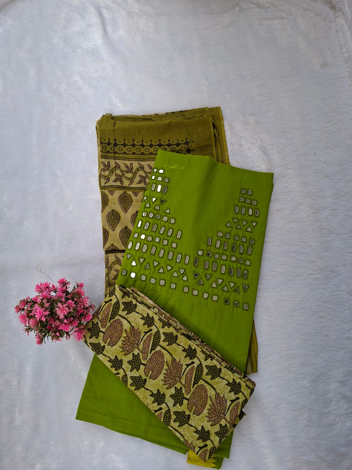 Mirror work on cotton-Green