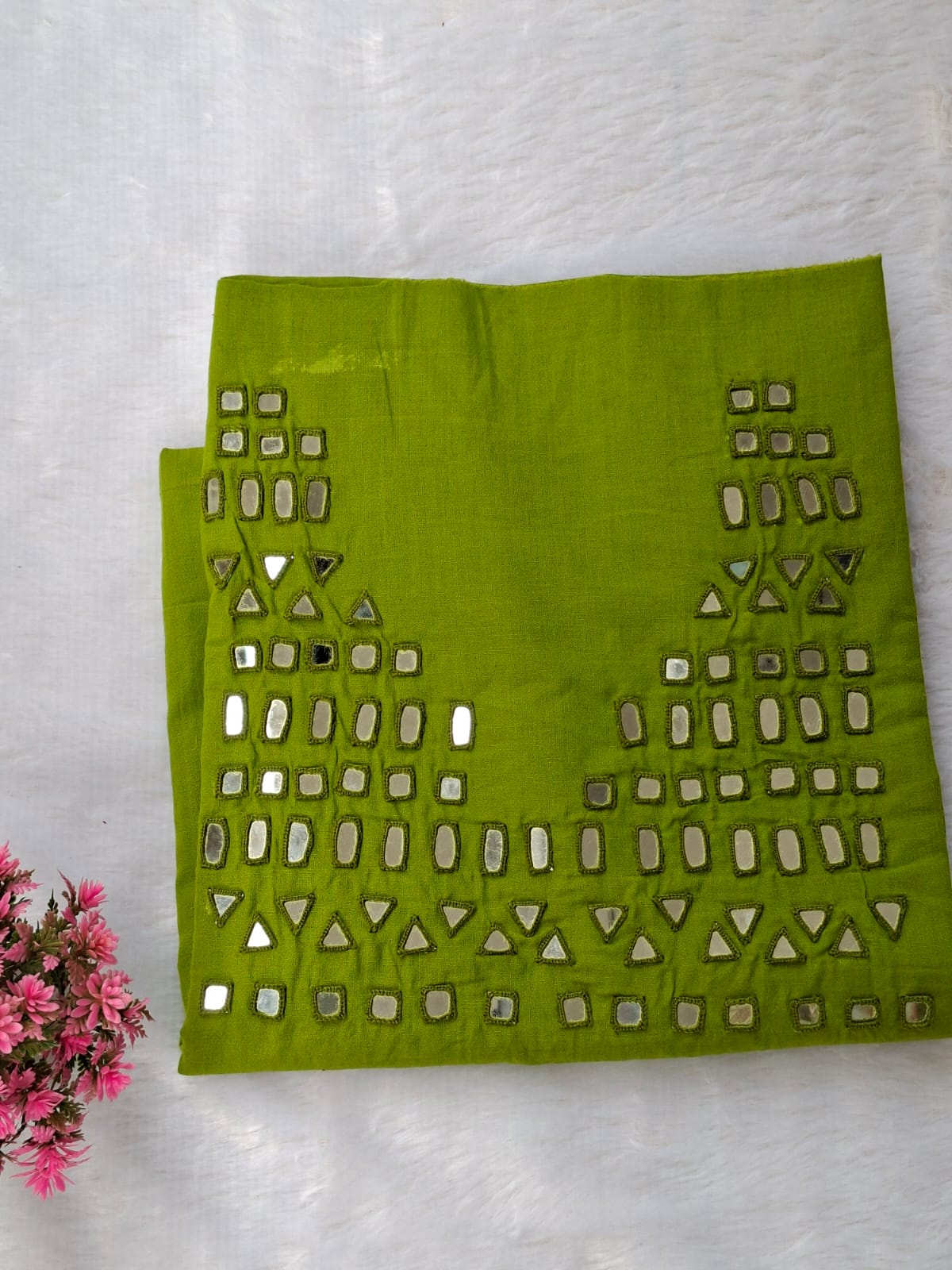 Mirror work on cotton-Green