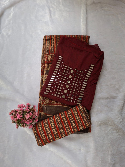 Mirror work on cotton-Maroon