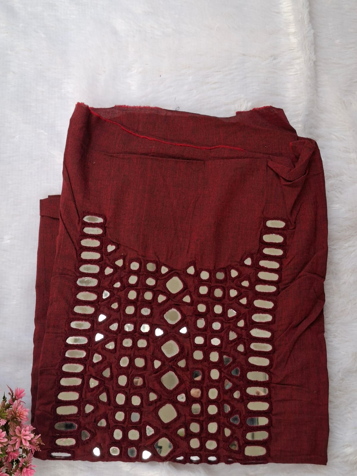 Mirror work on cotton-Maroon