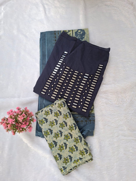 Mirror work on Cotton-Blue