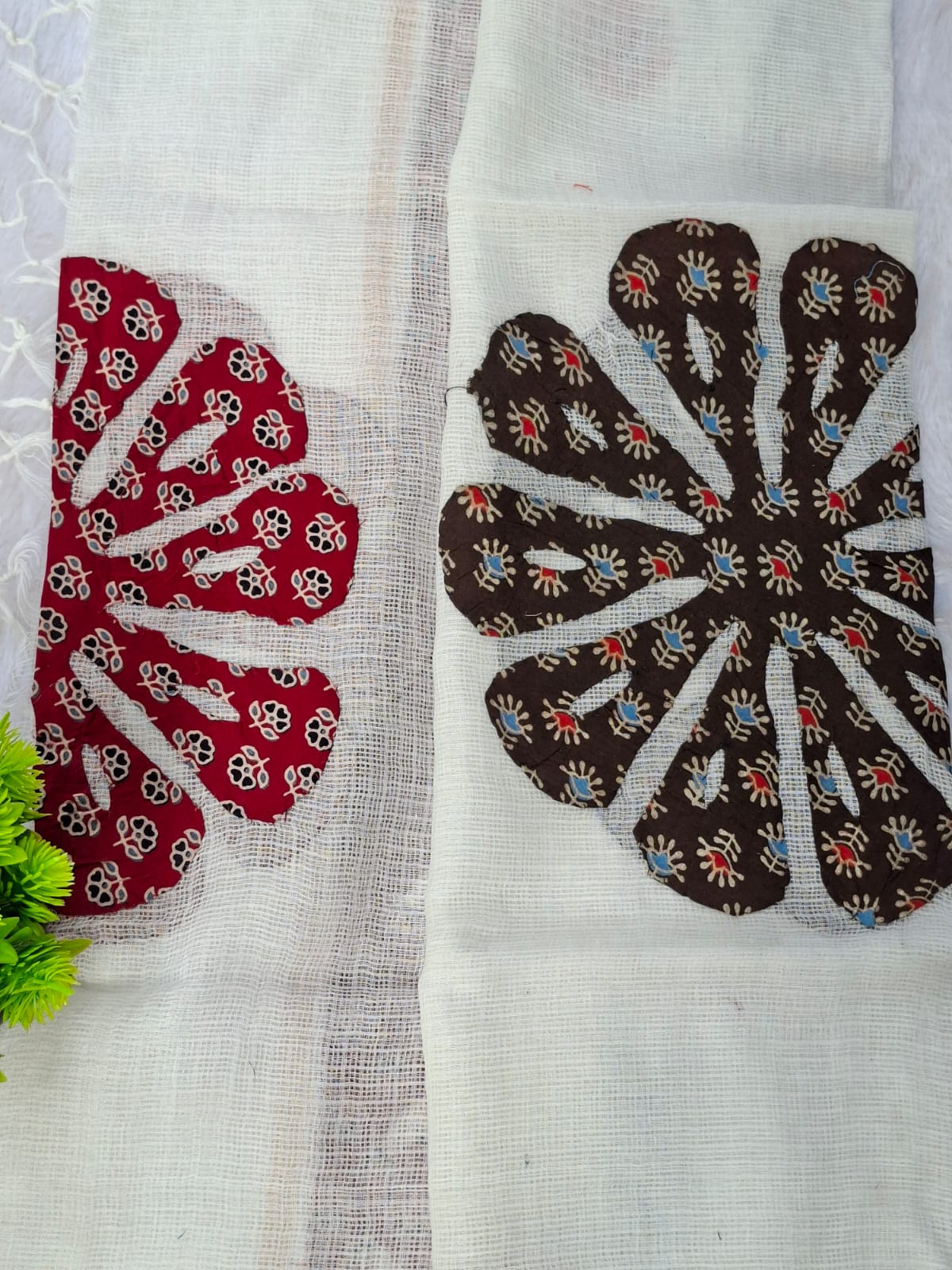 Patchwork dupatta cotton suit-Red