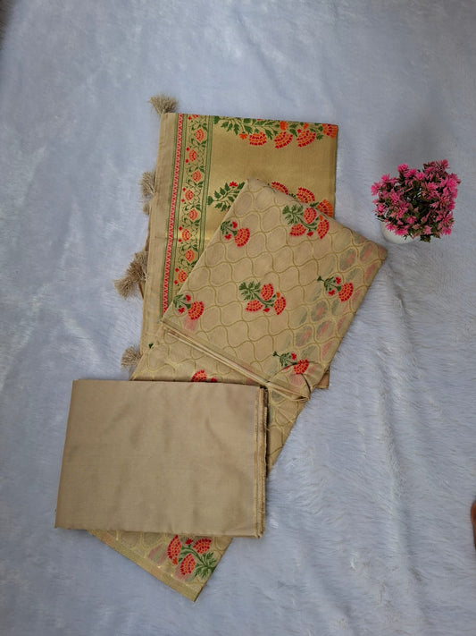 cream Jamdani Weave Cotton Banarasi Suit