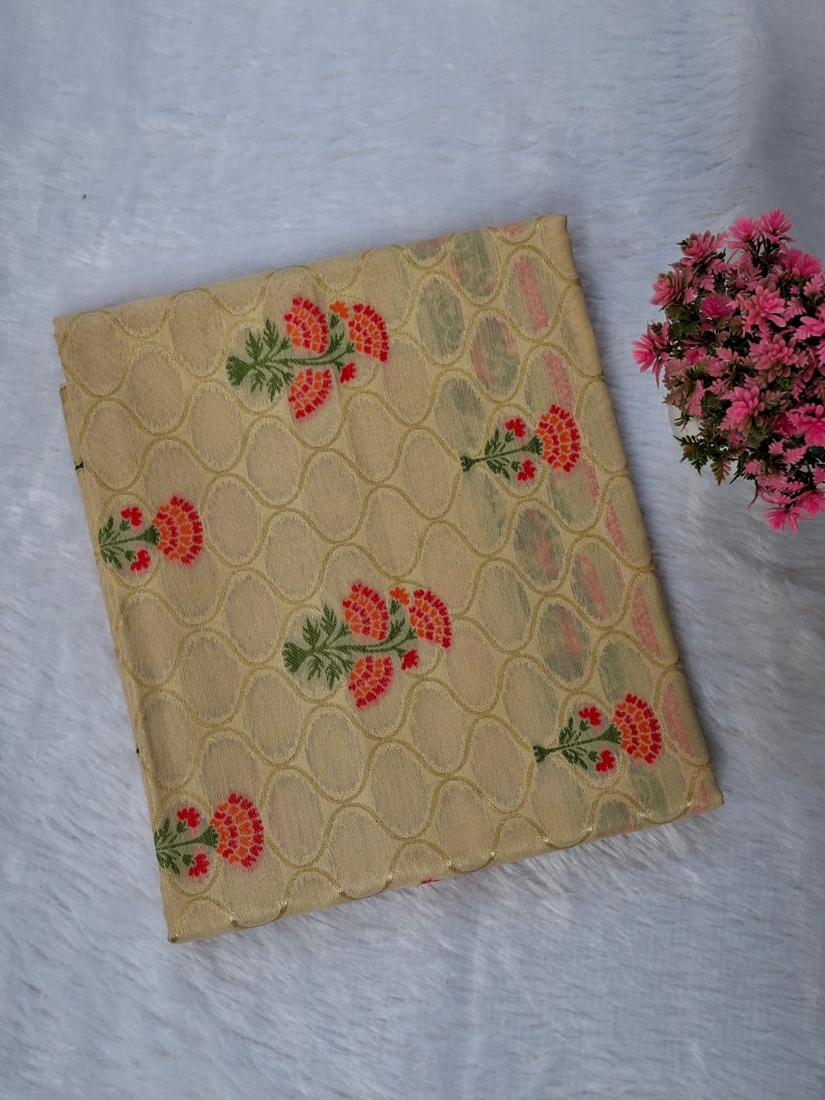 cream Jamdani Weave Cotton Banarasi Suit