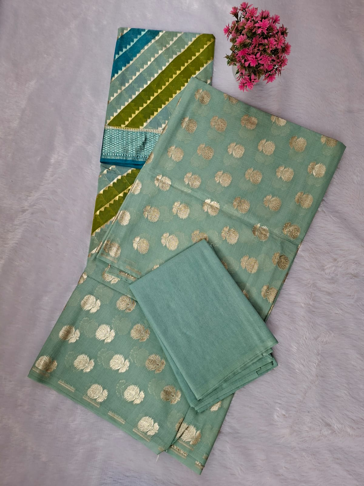 Sky Blue Cotton Handbrush Dupatta IM_PCHBK2